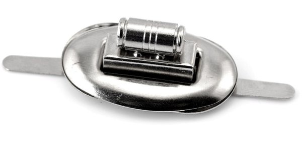 Silbernes, schmales, ovales Taschen- Drehschloss, 32 x 20 mm