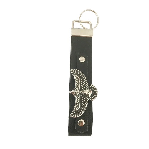 Schwarzer LEDER Schlüsselanhänger Schlüsselband mit silbernem Adler
