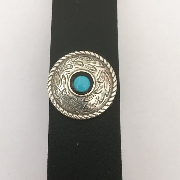 Schwarzer LEDER Schlüsselanhänger mit silbernen runden Concho und Türkis