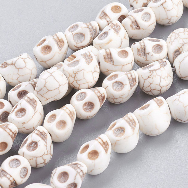 35 naturweiße Totenkopf - Perlen Schädel 10 x 8 mm SKULL