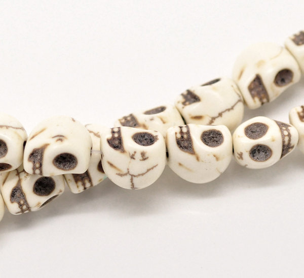 35 naturweiße Totenkopf - Perlen Schädel 10 x 8 mm SKULL