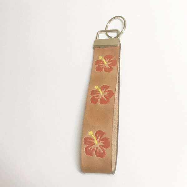 LEDER-Schlüsselband mit roter Hibiskusblüte