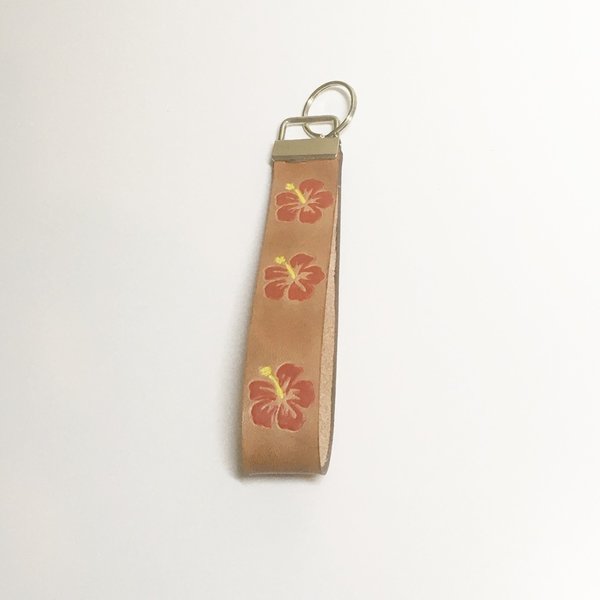 LEDER-Schlüsselband mit roter Hibiskusblüte